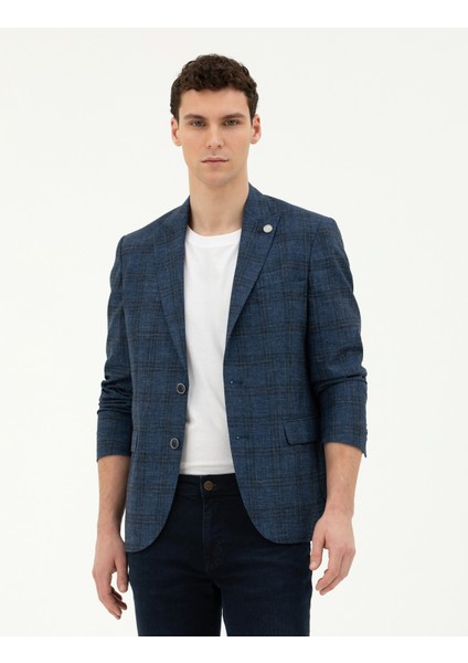 Erkek Lacivert Slim Fit Yün Karışımlı Ceket 50284942-VR033