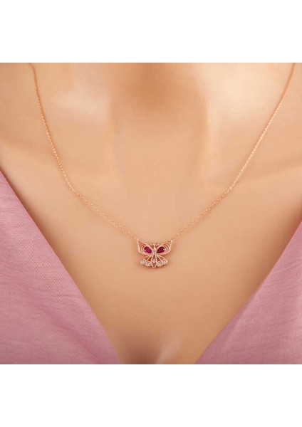 925 Ayar Gümüş Rose Kelebek Kadın Kolye