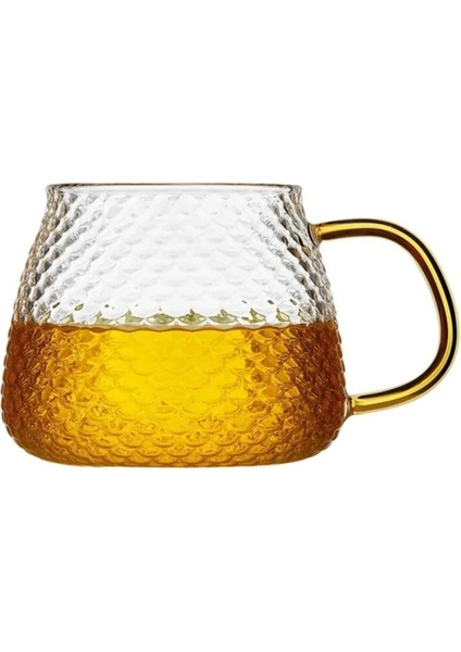 Borosilikat Cam Lüks Buzlu Cam Kupa Gold Sap Detaylı 350 ml