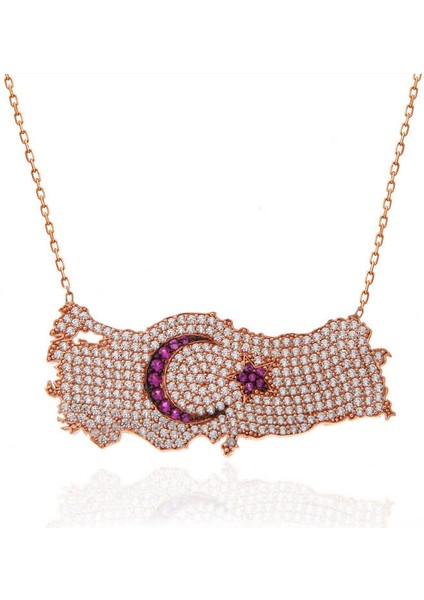 925 Ayar Gümüş Rose Ay Yıldız Türkiye Haritası Kadın Kolye modelleri