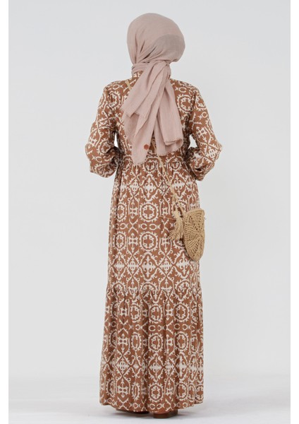 Etnik Desenli Beli Tünelli Viskon Elbise-Vizon indirimleri