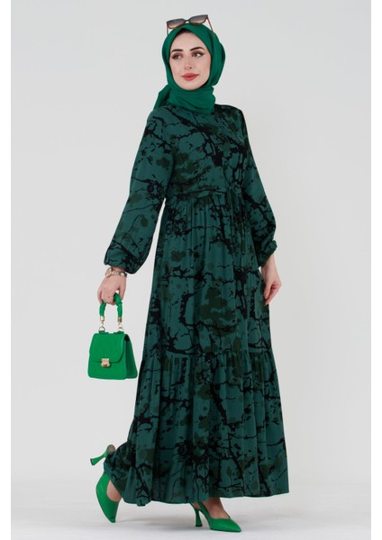 Miray Beli Tünelli Viskon Elbise-Petrol fiyatları