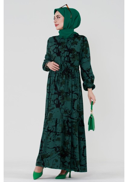 Miray Beli Tünelli Viskon Elbise-Petrol modelleri