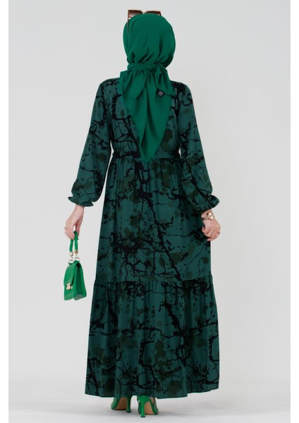 Miray Beli Tünelli Viskon Elbise-Petrol indirimleri