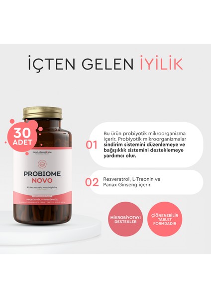 Probiome-Novo Akkermansia muciniphila Probiyotik içeren Çiğneme 30 Tablet