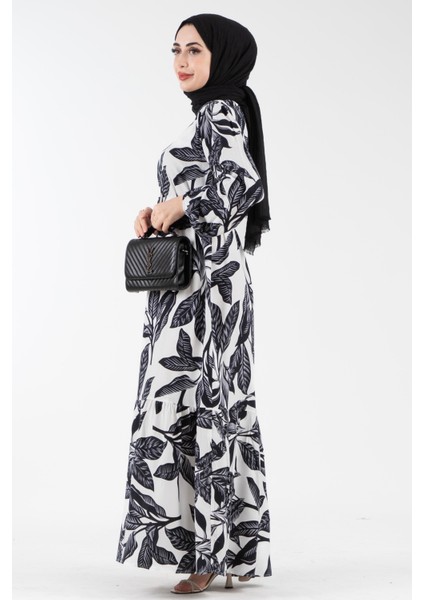 Desenli Kemerli Viscon Elbise-Siyah modelleri