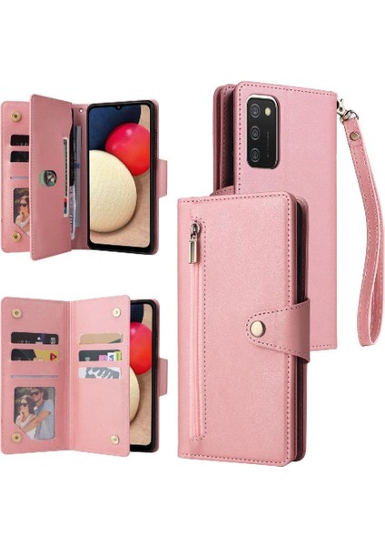 Samsung Galaxy A02S Manyetik Deri Kart Tutucu Fermuar Cüzdan (Yurt Dışından)