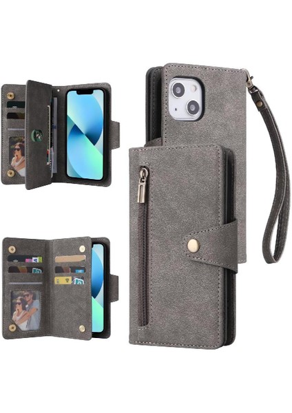 El Kayışı Kart Tutucu Fermuar Cüzdan Kapak Deri ile iphone 13 Için Kılıf (Yurt Dışından)