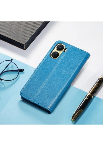Vivo Y16 Flip Kapak Için Kılıf Zarif Iş Kısa Kayış Deri Kılıf (Yurt Dışından)