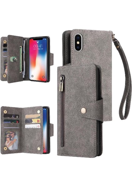 El Kayışı Fermuar Cüzdan Kapak Manyetik Kart ile iphone Xs Max Için Kılıf (Yurt Dışından)