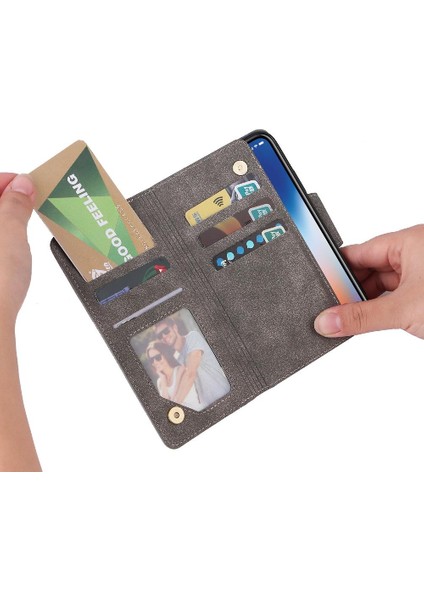 El Kayışı Fermuar Cüzdan Kapak Manyetik Kart ile iphone Xs Max Için Kılıf (Yurt Dışından)