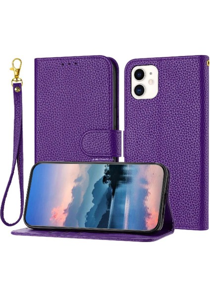 Iphone 12 Mini Litch Desen Flip Folio Pu Deri Kart Için Telefon Kılıfı (Yurt Dışından)