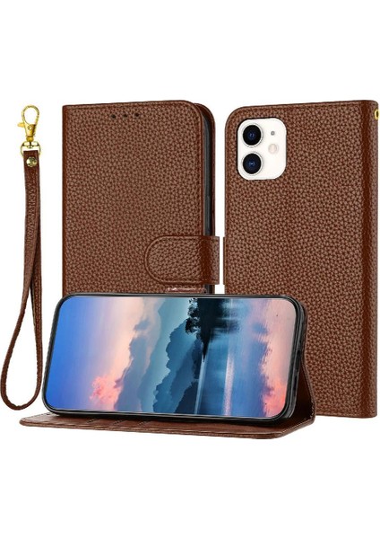 Iphone 12 Mini Litch Desen Flip Folio Pu Deri Kart Için Telefon Kılıfı (Yurt Dışından)