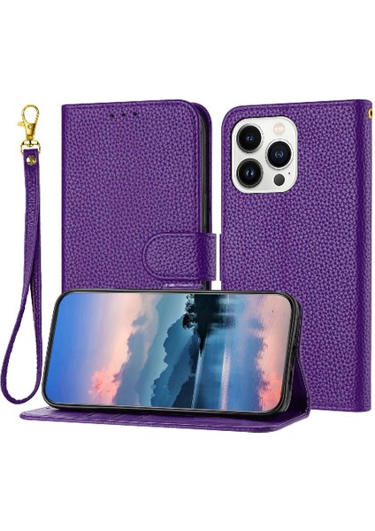 Iphone 13 Için Telefon Kılıfı Pro Litch Desen Kart Yuvaları Tutucu Cüzdan Flip (Yurt Dışından)