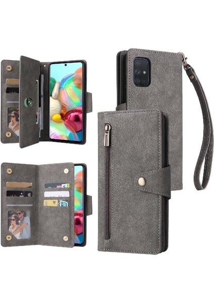 Samsung Galaxy A71 Için Kılıf El Kayışı Manyetik Fermuar ile 4g Kart Tutucu (Yurt Dışından)
