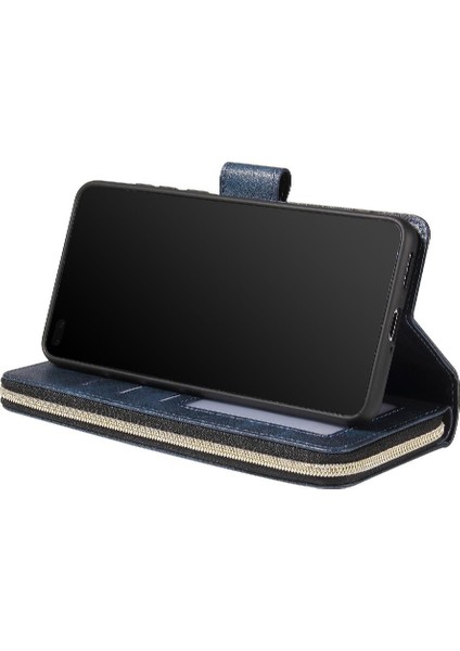 Huawei P40 Flip Kapak Için Kılıf ile El Kayışı Fermuar Cep Cüzdan Kılıf 9 (Yurt Dışından)