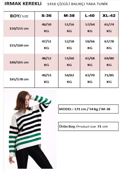 Çizgili Balıkçı Yaka Triko Tunik 1416 fırsatları