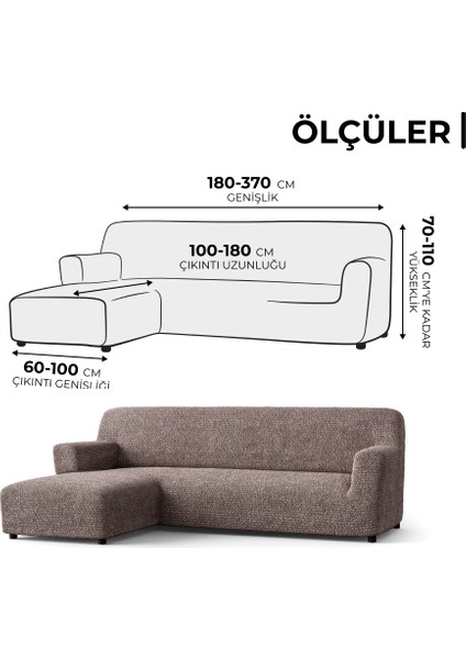 Lastikli Esnek ve Yıkanabilir Sol Çıkıntılı Koltuk Örtüsü Çekyat Kanepe Kılıfı - Kakao