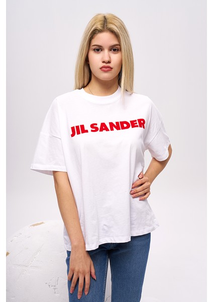 Jil Sander Yazılı Baskılı Oversize T-Shirt Tarz Trend T-Shirt Pamuklu