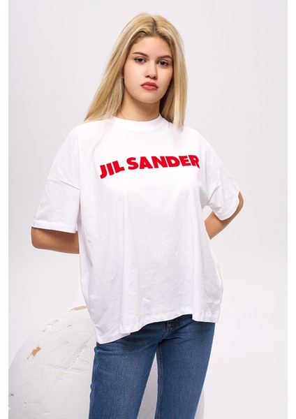 Jil Sander Yazılı Baskılı Oversize T-Shirt Tarz Trend T-Shirt Pamuklu