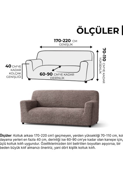 Lastikli Esnek ve Yıkanabilir 3 Kişilik Koltuk Örtüsü Çekyat Kanepe Kılıfı - Kakao