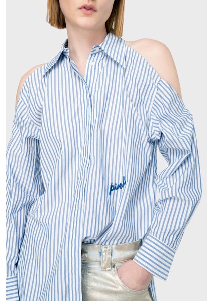 Çizgili Pamuklu Oversize Fit Omuzları Açık Gömlek Bayan Gömlek 103058A1OMZE5 fiyatları