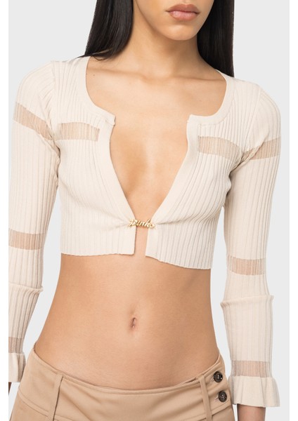 Slim Fit Transparan Şeritli Crop Hırka Kadın Hırka 102969A1NAD04