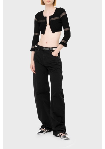 Slim Fit Transparan Şeritli Crop Hırka Kadın Hırka 102969A1NAZ99
