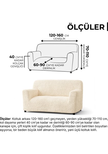 Lastikli Esnek ve Yıkanabilir 2 Kişilik Koltuk Örtüsü Çekyat Kanepe Kılıfı - Vanilya