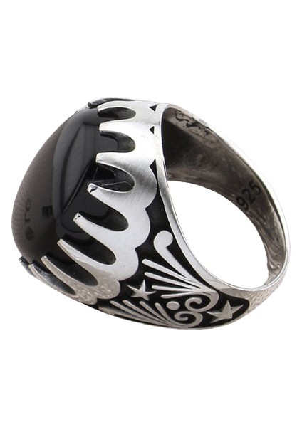 Erkek Yüzük Gümüş 925 Yıldız Motifli Oval Taşlı modelleri