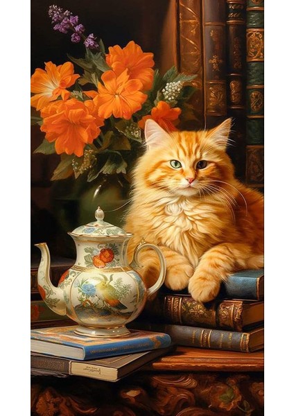 Sarışın Yeşil Gözlü Kedi | Elmas Mozaik Tablo | Mozaik Puzzle | 40x70 | E20204417