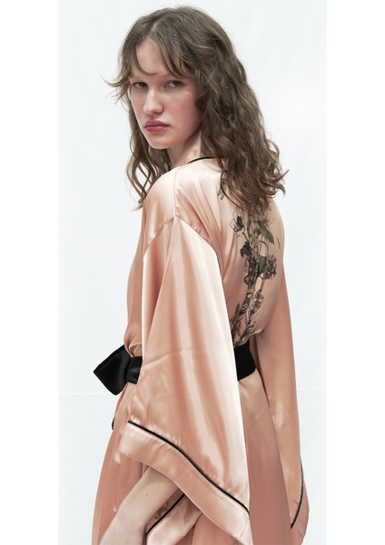 Gold Yarasa Kol Saten Kimono