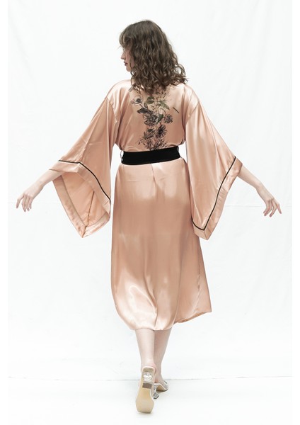 Mita Concept Gold Yarasa Kol Saten Kimono