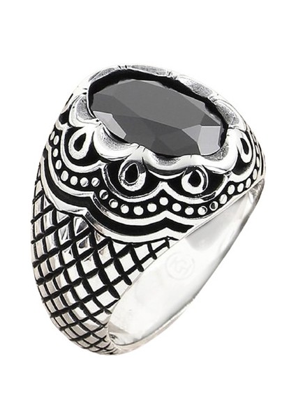 Erkek Yüzük Gümüş 925 Damla Izagra Desenli