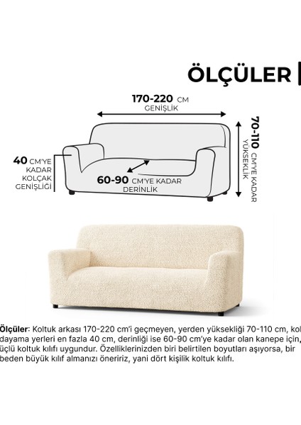 Lastikli Esnek ve Yıkanabilir 3 Kişilik Koltuk Örtüsü Çekyat Kanepe Kılıfı - Vanilya
