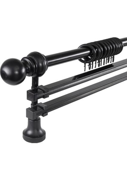 Demonte Top Başlıklı Siyah Ahşap Rustik Perde Askısı - Çift Raylı fiyatları