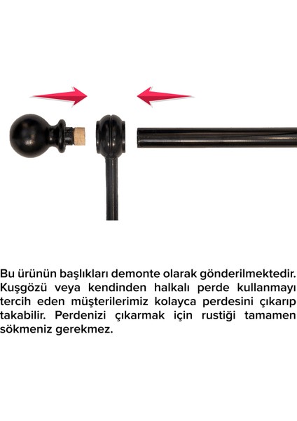 Demonte Top Başlıklı Siyah Ahşap Rustik Perde Askısı - Çift Raylı modelleri