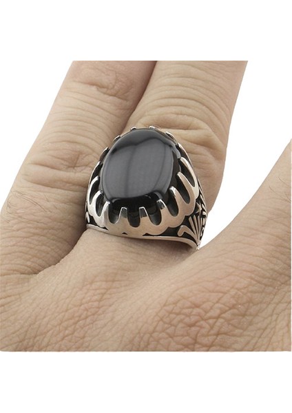 Erkek Yüzük Gümüş 925 Yıldız Motifli Oval Taşlı fiyatları