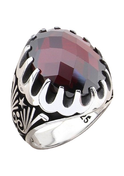 Erkek Yüzük Gümüş 925 Yıldız Motifli Oval Taşlı