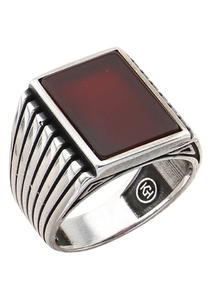 Erkek Yüzük Gümüş 925 Düz Klasik Desenli Kare Taşlı