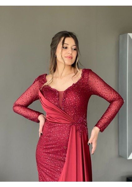 Uzun Kol Pileli Uzun Yeni Sezon Abiye Elbise MY4231 4231 fiyatları