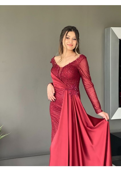 Uzun Kol Pileli Uzun Yeni Sezon Abiye Elbise MY4231 4231 modelleri