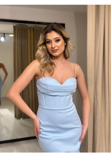 Yıldızlar Yeni Sezon Kadın Midi Boy Önü Korseli Taş Ip Askılı Abiye Elbise 8399 fiyatları