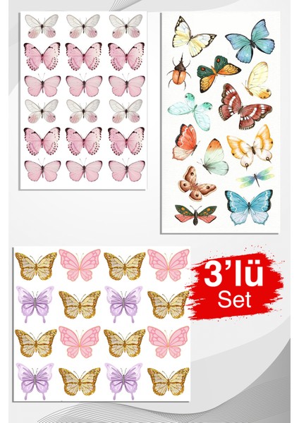 Kelebek Temalı Çoklu Sticker Seti Planner Ajanda Bullet Journal Için Uygun Set