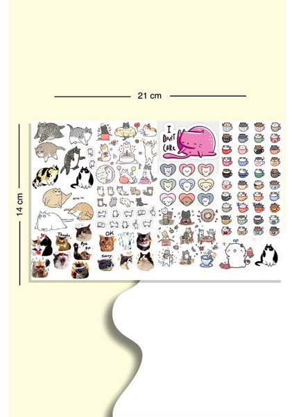112 Adet Kedi Sticker Kedi Temalı Çoklu Sticker Seti Planner Ajanda Bullet Journal Için Uygun Set