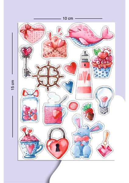 Sevimli Kalp Temalı Sticker Seti Planner Ajanda Bullet Journal Için Uygun Set