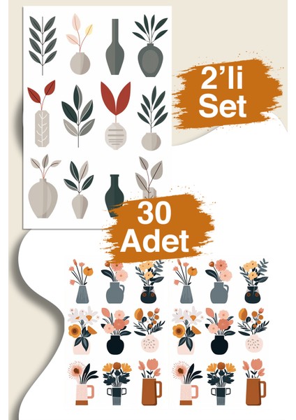 35 Adet 2'li Vektör Flower Sticker Seti Planner Ajanda Bullet Journal Için Uygun Set