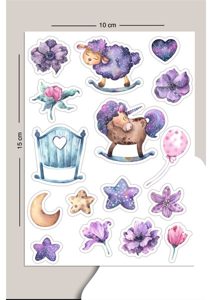 Mor Temalı Sticker Seti Planner Ajanda Bullet Journal Için Uygun Set