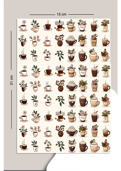 Coffee Temalı Çoklu Sticker Seti Planner Ajanda Bullet Journal Için Uygun Set