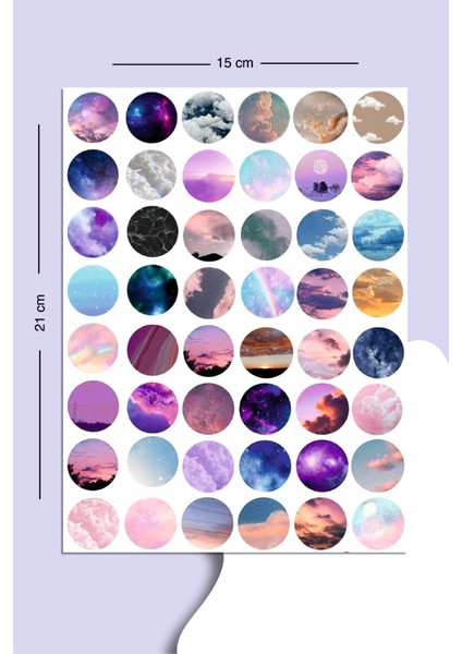 48 Adet Gökyüzü Yuvarlak Pul Sticker Seti Planner Ajanda Bullet Journal Için Uygun Set